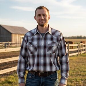 Ely Cattleman Black Red Plaid Black Snap Long Sleeve Western Shirt Size XXL